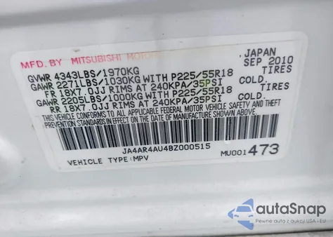 2011 Mitsubishi Outlander Sport Se z USA, uszkodzony, nr VIN JA4AR4AU4BZ000515